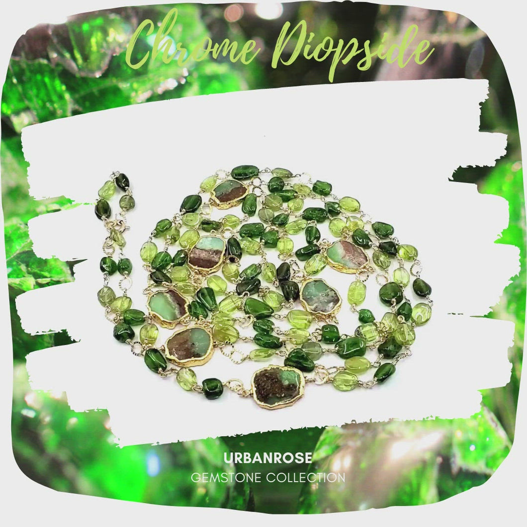 Long Gemstone Wraparound Necklace - Russian Chrome Diopside & Peridot