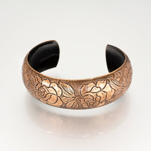 Solid Copper Domed Cuff - Rose Design UrbanroseNYC