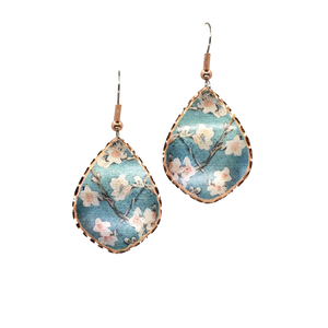 Copper Art Earrings - Van Gogh Almond Blossoms Vibrant Color