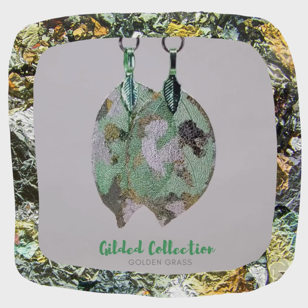 Gilded Leaf Earrings - Golden Grass - Green