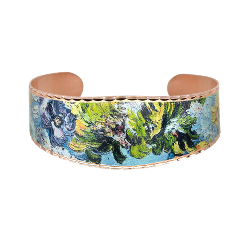 Copper Art Cuff - Van Gogh Vase with Lilacs, Daisies & Anemones - UrbanroseNYC