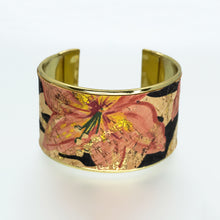Load image into Gallery viewer, Portuguese Cork Channel Cuff - Floral Print; Metallic Gold - 1.5 inches - UrbanroseNYC
