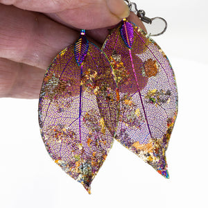 Real Leaf Earrings - Gilded, Iridescent - Real Leaf Earrings - Gilded, Iridescent - UrbanroseNYC