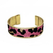Load image into Gallery viewer, Glitter Cuff Bracelet - Leopard Print, Pink - .75 inches - UrbanroseNYC
