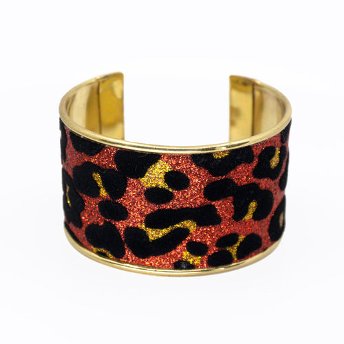 Glitter Cuff Bracelet - Leopard Print, Red - 1.5 inches - UrbanroseNYC