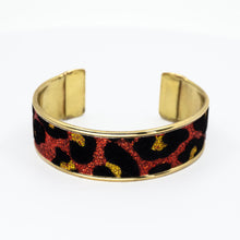 Load image into Gallery viewer, Glitter Cuff Bracelet - Leopard Print, Red - .75 inches - UrbanroseNYC
