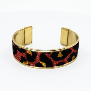 Glitter Cuff Bracelet - Leopard Print, Red - .75 inches - UrbanroseNYC