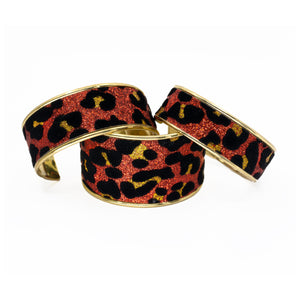 Glitter Cuff Bracelet - Leopard Print, Red - Glitter Cuff Bracelet - Leopard Print, Red - UrbanroseNYC