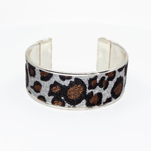 Load image into Gallery viewer, Glitter Cuff Bracelet - Leopard Print, Silver - 1 inch - UrbanroseNYC
