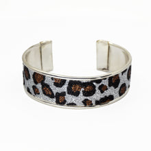 Load image into Gallery viewer, Glitter Cuff Bracelet - Leopard Print, Silver - .75 inches - UrbanroseNYC
