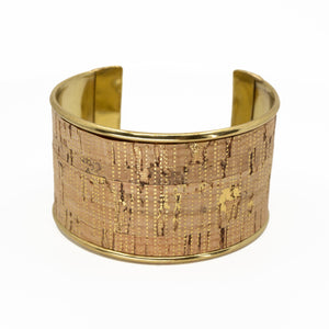 Portuguese Cork Channel Cuff - Metallic Gold Stripes - 1.5 inches - UrbanroseNYC