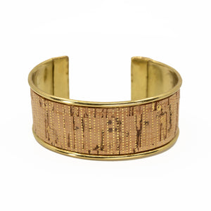 Portuguese Cork Channel Cuff - Metallic Gold Stripes - 1 inch - UrbanroseNYC