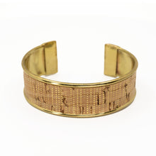 Load image into Gallery viewer, Portuguese Cork Channel Cuff - Metallic Gold Stripes - .75 inches - UrbanroseNYC
