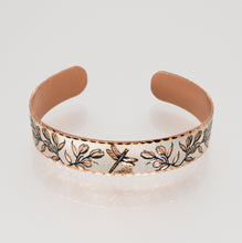 Load image into Gallery viewer, Copper Art Bracelet - Dragonfly narrow cuff front view
