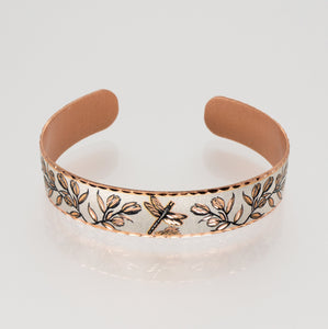 Copper Art Bracelet - Dragonfly narrow cuff front view