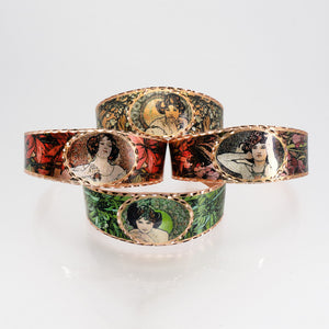 Copper Art Cuff - Alphonse Mucha Emerald