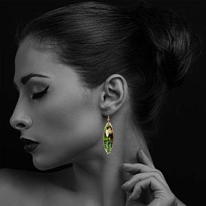 Copper Art Earrings - Mucha Emerald