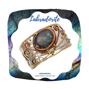 Mixed Metal Statement Cuff Bracelet - Labradorite - UrbanroseNYC