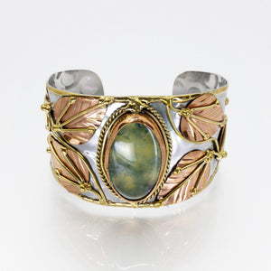 Mixed Metal Statement Cuff Bracelet - Moss Agate UrbanroseNYC