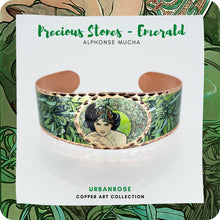 Load image into Gallery viewer, Copper Art Cuff - Alphonse Mucha Emerald
