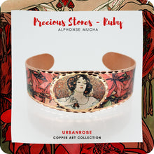 Load image into Gallery viewer, Copper Art Cuff - Alphonse Mucha Ruby
