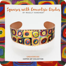 Load image into Gallery viewer, Copper Art Cuff - Kandinsky Squares With Concentric Circles
