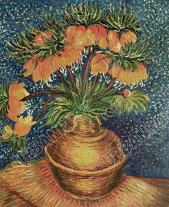 Copper Art Earrings - Van Gogh Crown Imperial Fritillaries in a Copper Vase
