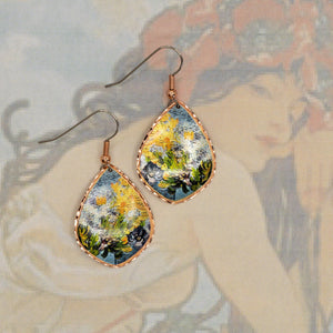 Copper Art Earrings - Van Gogh - Vase with Lilacs, Daisies & Anemones