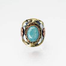 Load image into Gallery viewer, Mixed Metal Statement Cuff Ring - Amazonite - UrbanroseNYC
