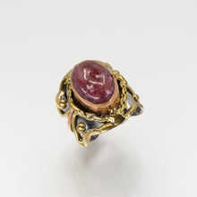 Load image into Gallery viewer, Mixed Metal Statement Cuff Ring - Rhodonite - UrbanroseNYC
