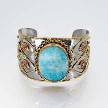 Load image into Gallery viewer, Mixed Metal Statement Cuff Bracelet - Amazonite - UrbanroseNYC
