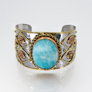 Mixed Metal Statement Cuff Bracelet - Amazonite - UrbanroseNYC