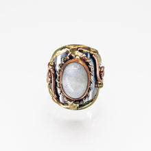 Load image into Gallery viewer, Mixed Metal Statement Cuff Bracelet - Rainbow Moonstone - UrbanroseNYC
