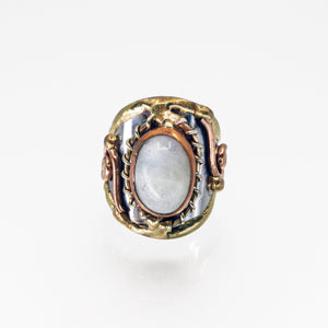 Mixed Metal Statement Cuff Bracelet - Rainbow Moonstone - UrbanroseNYC
