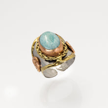 Load image into Gallery viewer, Mixed Metal Statement Cuff Ring - Amazonite - UrbanroseNYC
