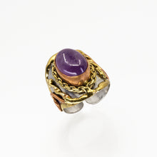 Load image into Gallery viewer, Mixed Metal Statement Cuff Ring - Amethyst - UrbanroseNYC
