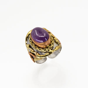 Mixed Metal Statement Cuff Ring - Amethyst - UrbanroseNYC