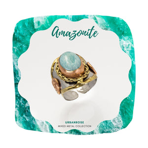 Mixed Metal Statement Cuff Ring - Amazonite - UrbanroseNYC