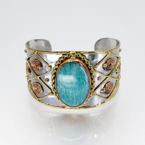 Mixed Metal Statement Cuff Bracelet - Amazonite - UrbanroseNYC