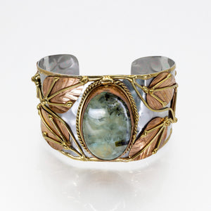 Mixed Metal Statement Cuff Bracelet - Moss Agate UrbanroseNYC