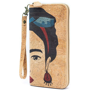 Portuguese Cork Wallet - Frida Kahlo vertical view UrbanroseNYC