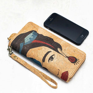 Portuguese Cork Wallet - Frida Kahlo with smartphone UrbanroseNYC