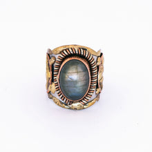 Load image into Gallery viewer, Mixed Metal Statement Cuff Ring - Labradorite - UrbanroseNYC
