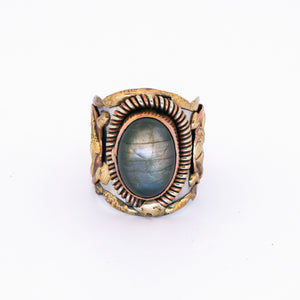 Mixed Metal Statement Cuff Ring - Labradorite - UrbanroseNYC