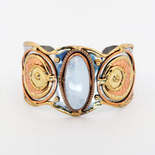 Load image into Gallery viewer, Mixed Metal Statement Cuff Bracelet - Rainbow Moonstone - UrbanroseNYC
