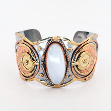 Load image into Gallery viewer, Mixed Metal Statement Cuff Bracelet - Rainbow Moonstone - UrbanroseNYC
