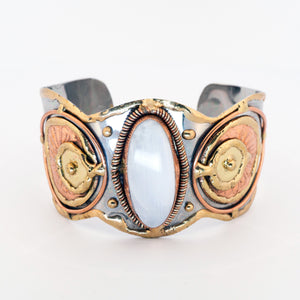 Mixed Metal Statement Cuff Bracelet - Rainbow Moonstone - UrbanroseNYC