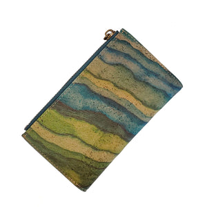 Portuguese Cork Wallet, - Green Waves back view UrbanroseNYC