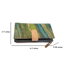 Load image into Gallery viewer, Portuguese Cork Wallet, - Green Waves measurement view  UrbanroseNYC

