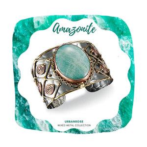 Mixed Metal Statement Cuff Bracelet - Amazonite - UrbanroseNYC